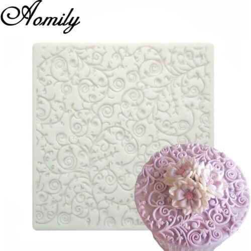 Aomily Lace Flowers Texture Silicone Square Mat Pad DIY Cake Fondant Decorating Mould Bakeware Lace Mold Kitchen Baking Tools