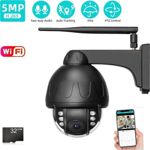 CCTV Wirless Wifi PTZ IP Security Camera 5MP Outdoor Waterproof Street Auto Tracking Wifi Dome Surveillance Camera ONVIF H.265