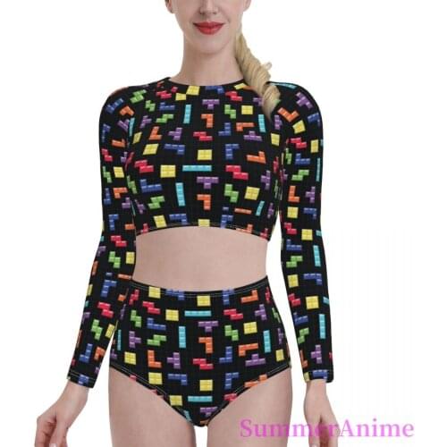 Bikinis Retro Game sexy 2021 Women Long Sleeve Swimsuit high Waist 2 piece woman set Video Game 80s bathing suit SwimSuit
