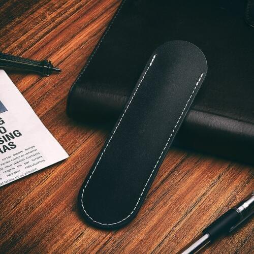 New Black Genuine Leather Fountain Pen Pouch Handcrafted Single Pencil Bag Holder Storage Sleeve Protection Pouch 157*36mm