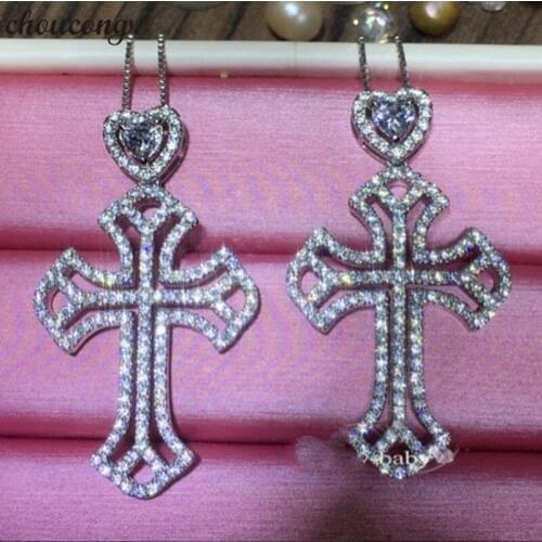 Choucong Heart Lover Cross Pendant AAAAA Cz Stone 925 Sterling silver Cross Pendant Necklace for Women Men Party Wedding jewelry