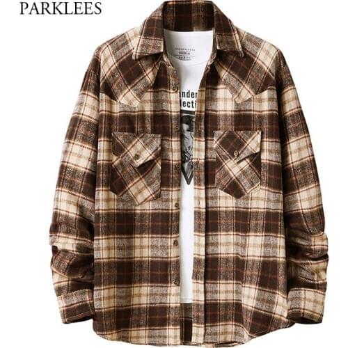 Flannel Plaid Shirt Men Brand New Mens Shirts Jackets Coat Casual Chemise Homme Marque Vintage Streetwear Fashion Men Clothes