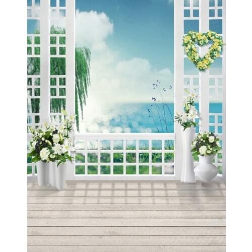 Wooden Floor Flowers Photography Backdrops Photo Props Studio Background 5x7ft