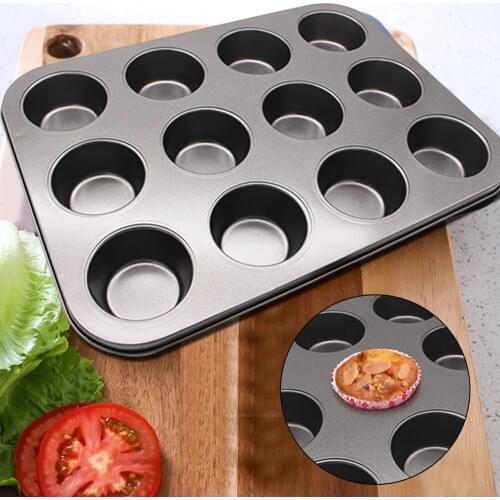 12-Cup Cake Baking Pan Non-Stick Bakeware Mold For Muffins Cupcakes and Mini Cakes DIY Baking Dishes Oven Trays Pastry Tool