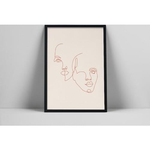 Connected Faces Art Print | One Line Drawing Of Faces | Single Line Art Faces Print | Continuous Line Female Faces cial FeatCol