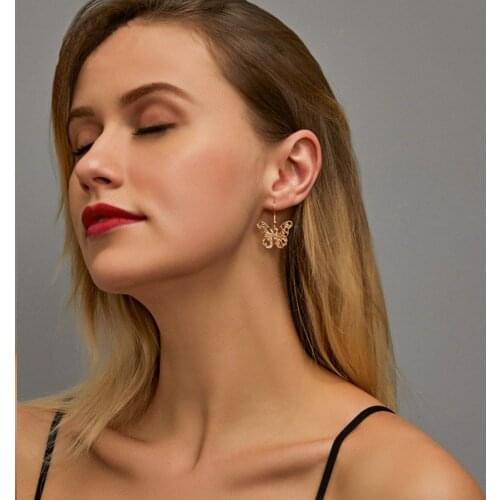 Classic Design Earrings Heart Key butterfly Crystal Pendant For Women Girls Fashion Hollow Charms Dangle Ear Jewelry Gifts