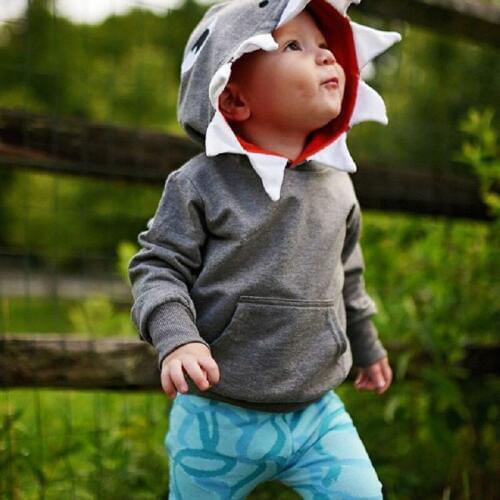 Toddler Kids Baby Boys Cartoon Shark Hooded Tops Hoodie Jacket Coat Pullover Outerwear Casual Clothes