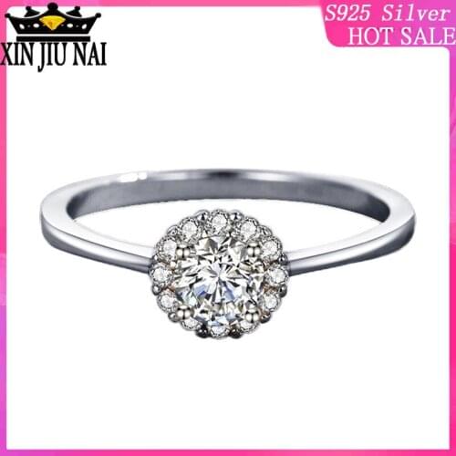 Luxury Engagement Wedding For Women Round Cut Created Jewelry Female Solid 925 Sterling Silver Rings Presents
