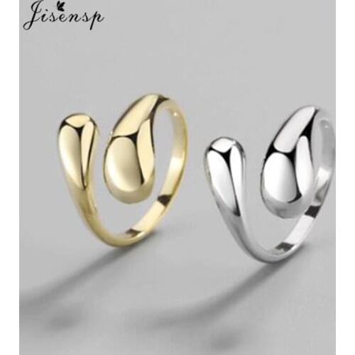 Jisensp Gold Color Simple Water Drop Rings for Women Bijoux Smooth Round Opening Adjustable Ringen Jewelry Anel Feminino 2021