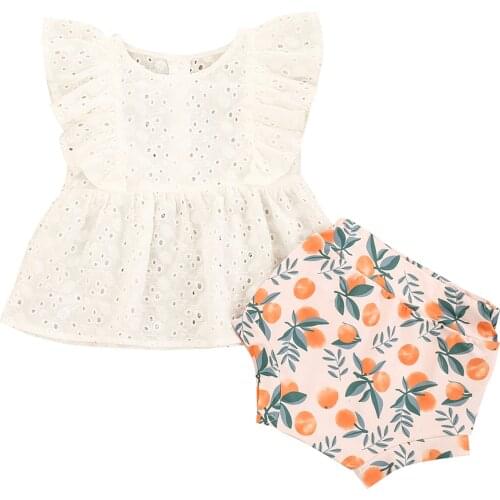 Citgeett Summer Infant Baby Girls Two-piece Clothes Set White Solid Fly Sleeves Tops and Floral Print Shorts Set