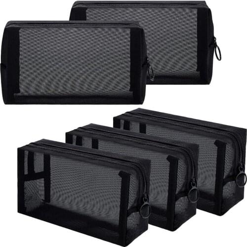 HOT-5 Pieces Mesh Makeup Bag Portable Mesh Cosmetic Bag Black Mesh Pouch Breathable Travel Toiletry Bag for Home