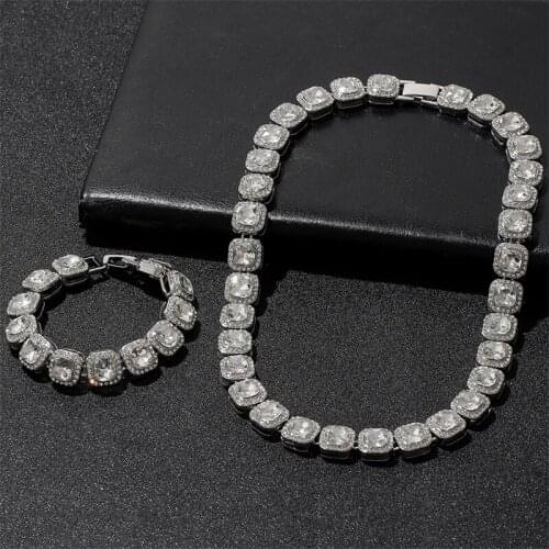 Men Hip Hop 13MM Iced Out Square Crystal Cuban Chain Necklace Iced Out Rhinestone Necklace For Men Women Jewelry Gift