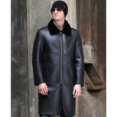SANI Long Sheepskin Shearling Fur Jacket Men Winter Fur Coat Real Sheepskin Leather Genuine Suedue Thicken Long Fur Outwear
