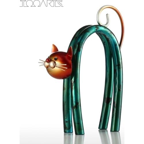 Tooarts Metal Figurine Cat Sculpture Carved Iron Home Furnishing Articles Artwork Home Decoration Abstract Crafts Ornament Gift