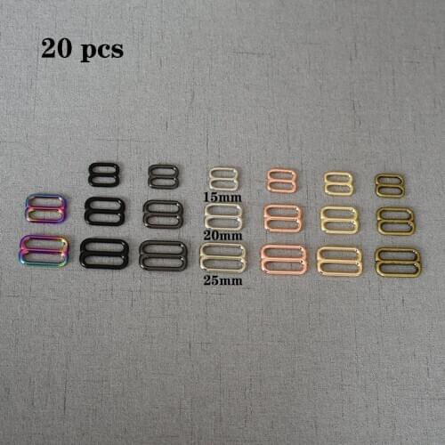 20 Pcs/Pack 15mm 20mm 25mm 32mm Metal Slides Tri-Glides Wire-Formed Roller Pin Buckles Strap Slider Adjuster Buckles