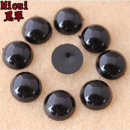 Micui 100PCS 12mm Black Color Round Acrylic Rhinestones Flat back For Clothes Dress Decorations Jewelry Accessories ZZ307B