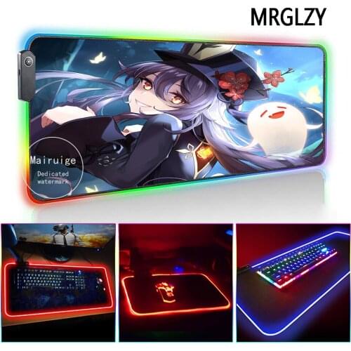 MRGLZY Genshin Impact Hu Tao LED Light RGB Gamer Gaming Accessories Anime Sexy Girl Large Mouse Pad Desk Mat for Laptop Keyboard