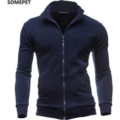 Men Coat Clothing Fashion Zip Stand Collar Man Casual Slim Hoody Sweatshirt
