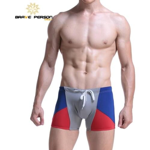 BRAVE PERSON Mens Swimwear Hot Spring High Elasticity Swimming Trunks Body-building Fitness Swimming Trunks