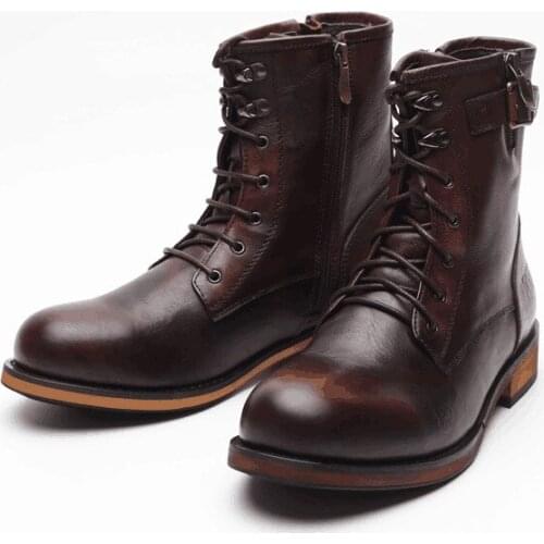 Mens lace-up work boot genuine leather pointed shoes outdoor lace up casual men boots winter Ankle Boots Martin Boots