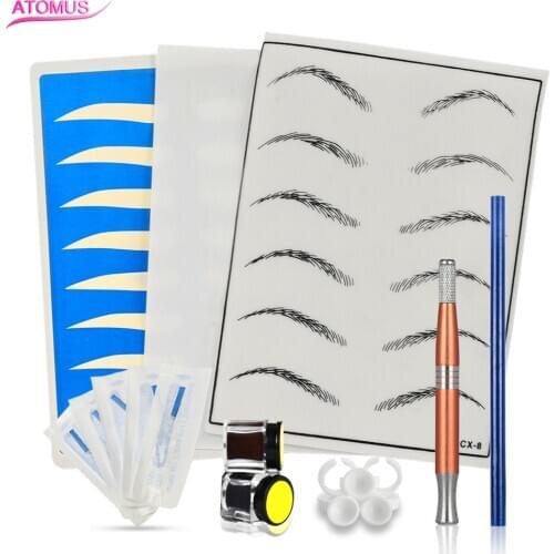 ATOMUS Eyebrow Microblading Kit Tattoo Blades Needles Ink Cup Manual Pen Eyebrow Pencil Practice Skin Set Permanent Makeup Kit