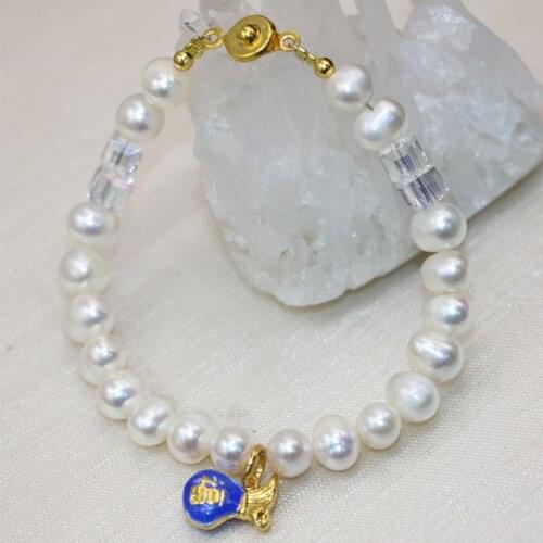 Natural white pearl 8-9mm beads clasp strand bracelet for women high grade gifts free shipping elegant diy jewelry 7.5inch B2984