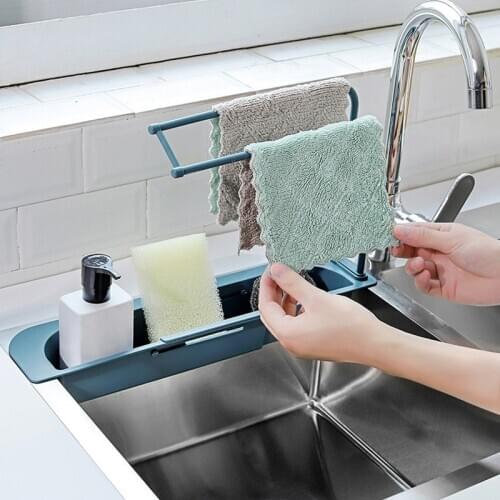 New Telescopic Sink Storage Rack Holder Expandable Storage Drain Basket Home Kitchen Bathroom Accessories MJ924