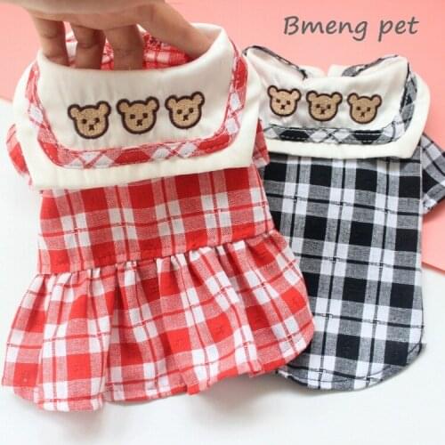 Pet clothes wholesale summer two-legged shirt student skirt cute couple dog plaid clothes summer thin outfit