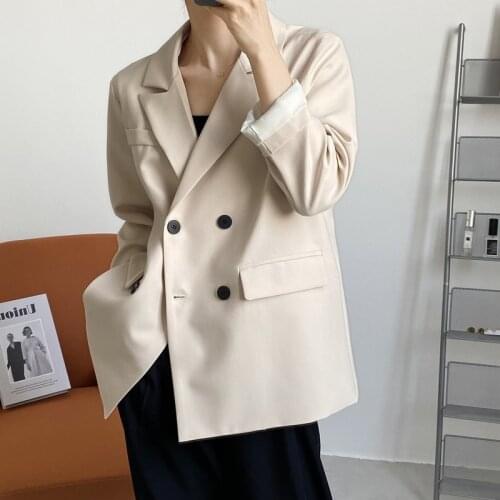 Oversized Basic Black Suit Jacket Loose Long Sleeve Casual Blazer Top V-neck Double Breasted Caedigan Coat Clothes for Women New