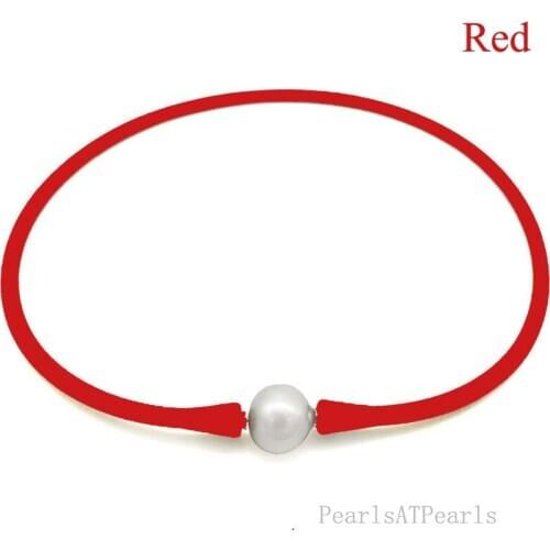 Wholesale 16 inches Red Rubber Silicone Natural 10-11mm Handmade Pearl Necklace