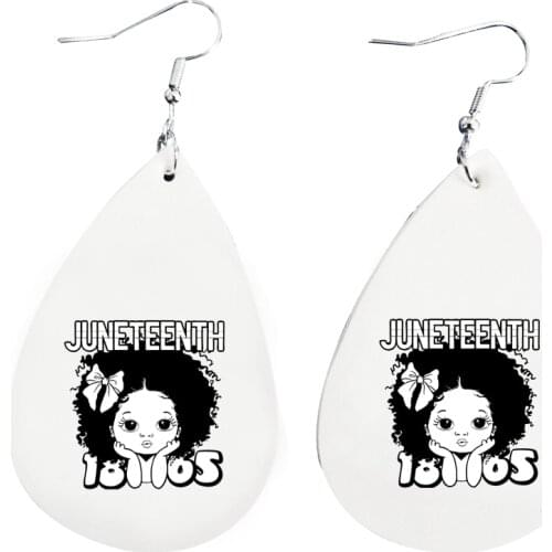 Peekaboo Girl Cute Black African American Kids Juneteenth Earrings Faux Leather Teardrop Earrings
