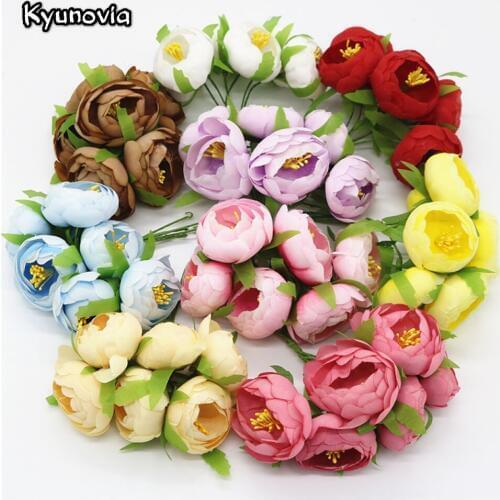 Kyunovia 5cm Silk Peony Flower Bouquet Artificial Camellia Flower Heads Wedding Supplies DIY Bride Bouquet Boutonniere KY70