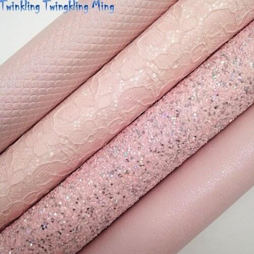 PINK Glitter leather, Lace Glitter Fabric, Mermaid Faux Leather Sheets For Bow A4 21x29CM Twinkling Ming KM243