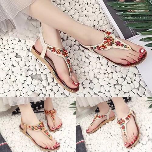 Sandals Women 2021 Summer Korean Ethnic Style Flat Bottom Beach Shoes Sexy Herringbone Flip-flops Womens Roman Sandalias Sweet