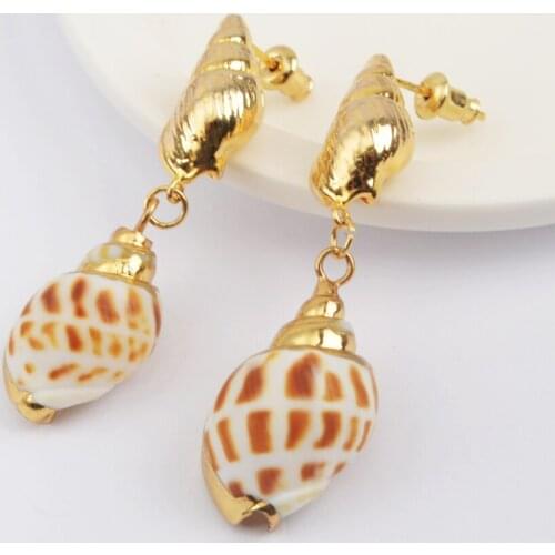 Gold Trim Natural Conch Earrings 2020 New Gold Full Plating Shell Mother of Pearl Dangle Earring Boho Sea Shell Women Earrings