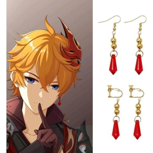 Anime Genshin Impact Tartaglia Earrings Cartoon Figure Cosplay Genshin Childe Earring Fashion Jewelry Accessories Gift