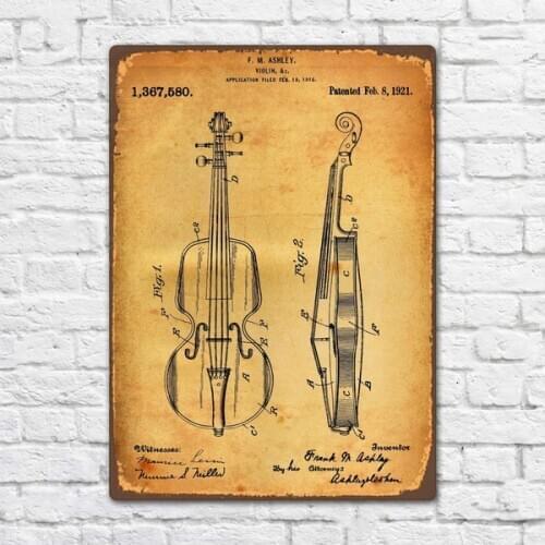 Violin 1921 Patent Vintage Retro Metal Tin Sign Metal Sign Music Wall Decor Fashion Art Decor Poster