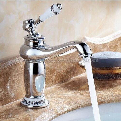 Bathroom Basin Faucet Chrome finish Brass Sink Faucet Single Handle Vessel Sink Water Tap Mixer Knf502