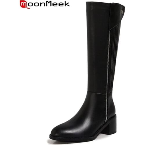 MoonMeek 2022 Modern Boots Zipper Hot Sale Knee High Boots Comfortable Genuine Leather Shoes Hand Made Casual Women Winter Boots