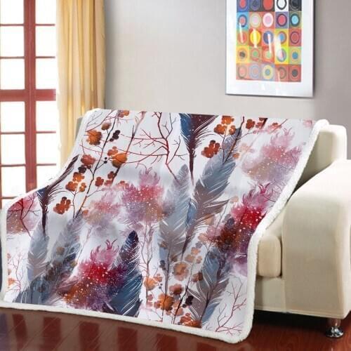 3D Feather Print Sherpas Blanket Double Thick Sherpas Blanket Sofa Blanket Adult Blanket Air Conditioning Blanket