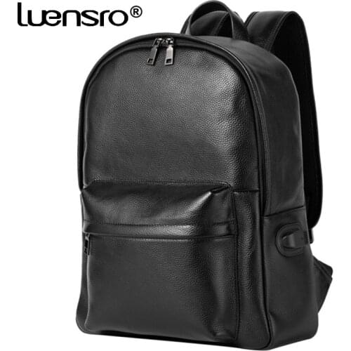 USB Charge Mens Backpack Genuine Leather Shoolbag For Teenager Boys Leather Rucksack Men Laptop Backpack Travel Bags Daypacks