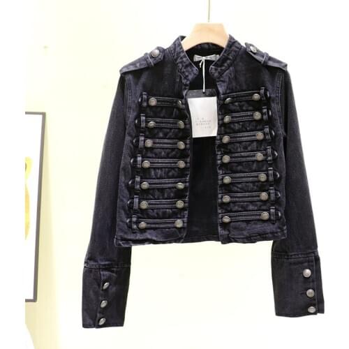 Vintage Denim Jacket Women Stand Collar Long Sleeve Double breasted Cardigan Jacket 2020 Fashion Clothes Women Streetwear H318