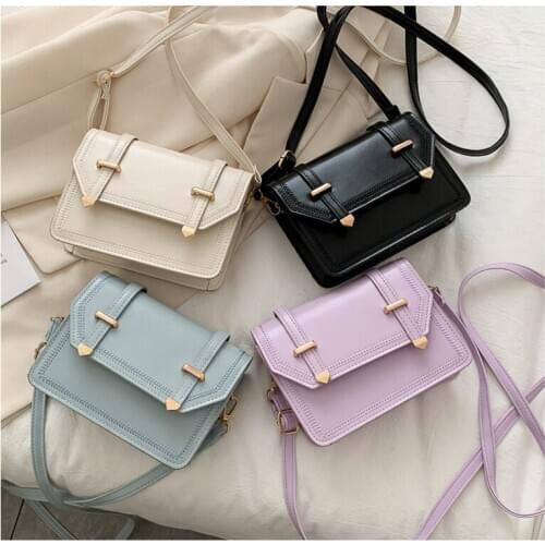 2021 Fashion New Womens Small Crossbody Bag Lightweight PU Leather Messenger Shoulder Flap Handbag Metal Decor Casual Purse
