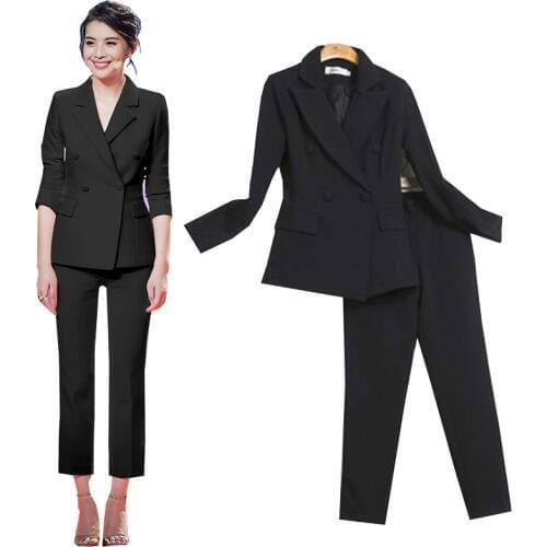 Woman 2 piece black Pant Suits Formal Ladies Office OL Uniform Designs Women elegant Business Work Wear Jacket with Trousers Set