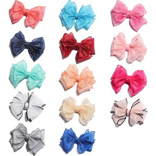 5PCS 13cm Newborn Fashion Big Gauze Layered Hair Bows for Gilrs Hair Clips Handmade Mesh Hairbows for Women Hair Accessories