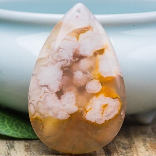 Women Necklace Pendant Chrysanthemum Stone Cherry Stone Water Drop Pendant Ring Safety Buckle Necklace For Female Fine Jewelry