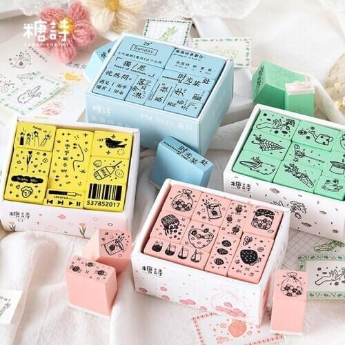 1 Set Vintage Multifunction Painting Decoration Stamp Wooden Rubber Stamps for Scrapbooking Stationery DIY Craft Standard Stamp