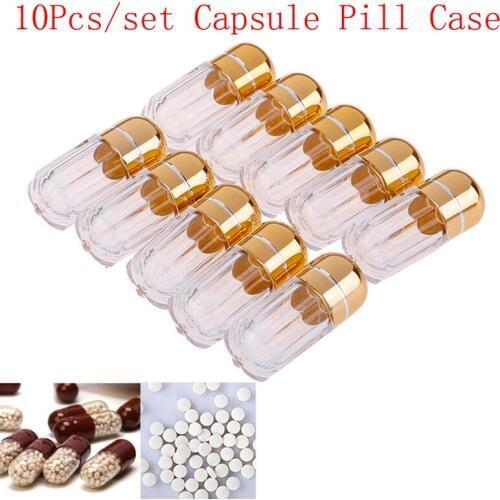 10PC Portable Empty Gelatin Capsules Transparent Gel Caps WaterProof Mini Plastic Box Bottle Case Holder Pill Case 2 Styles New