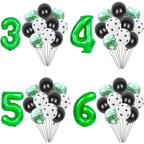 12pcs Soccer Football Foil Balloons 32inch Green Number balls baby boy Birthday Party Decorations Celebration Kids latex Toys