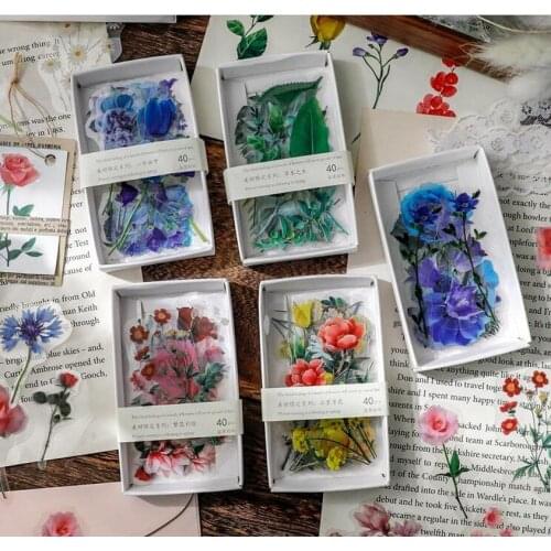 40pcs/box Vintage Plant Flower Stickers for Ablum Diary Scrapbooking Journal Decoration Label Sticker Kawaii Stationery